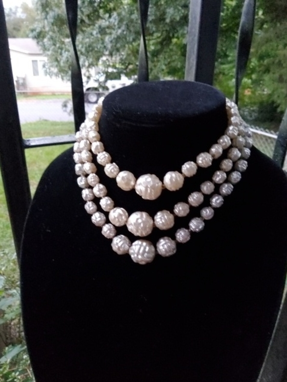 Vintage Acrylic Three Stand Necklace Hong-Kong.